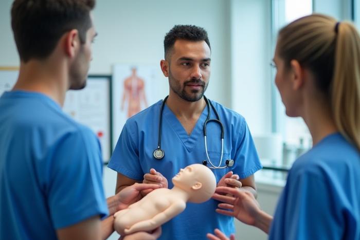 Két oktató konzultál egy gyógytornásszal képzés közben